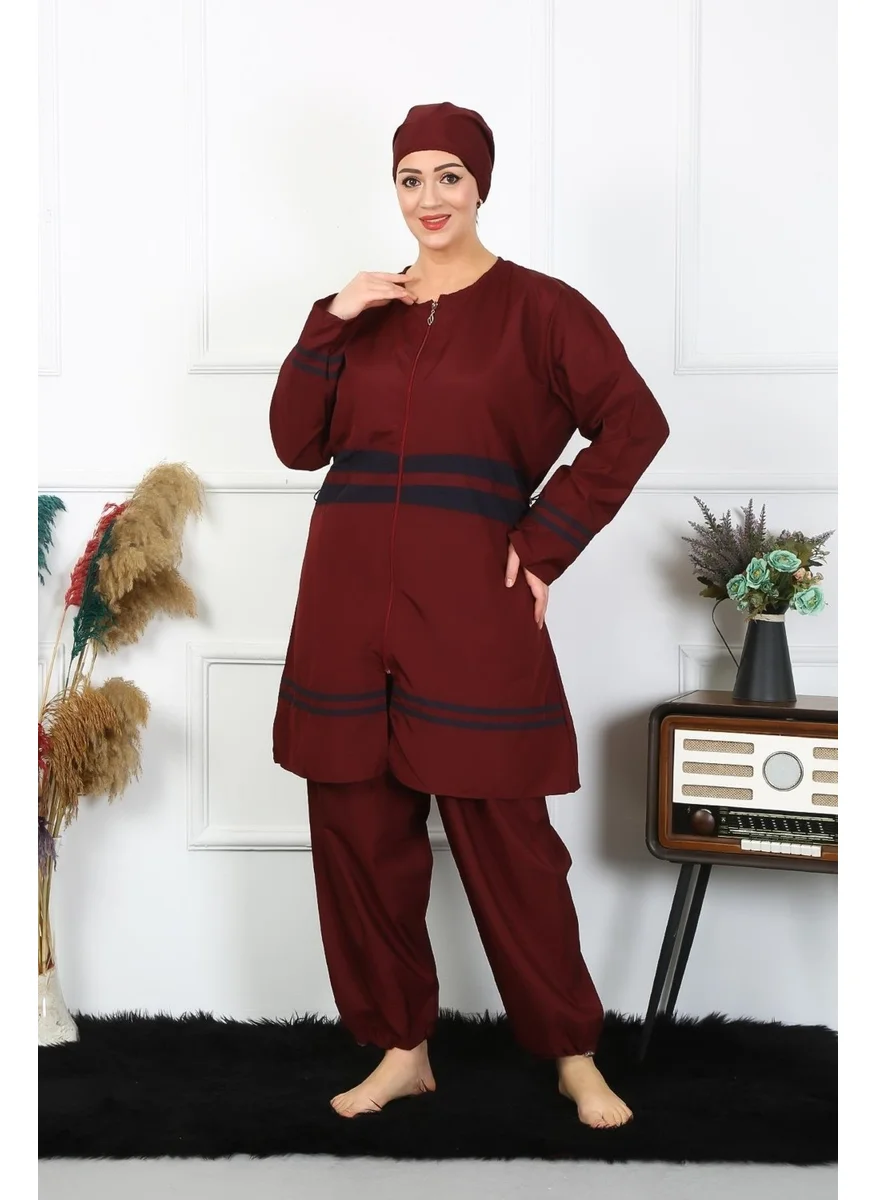 Akbeniz Plus Size Hijab Swimsuit 7XL-8XL-9XL-10XL Claret Red 55010