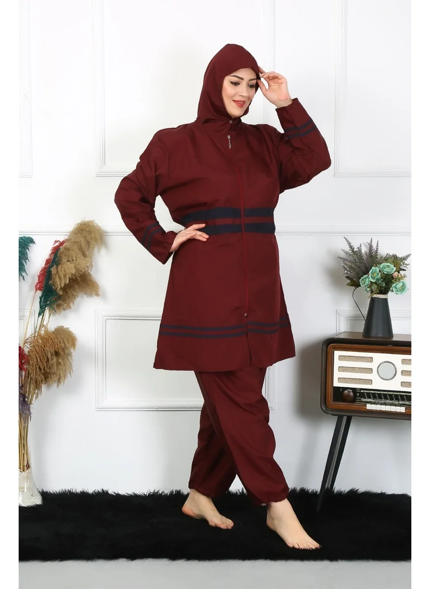 Akbeniz Plus Size Hijab Swimsuit 7XL-8XL-9XL-10XL Claret Red 55010