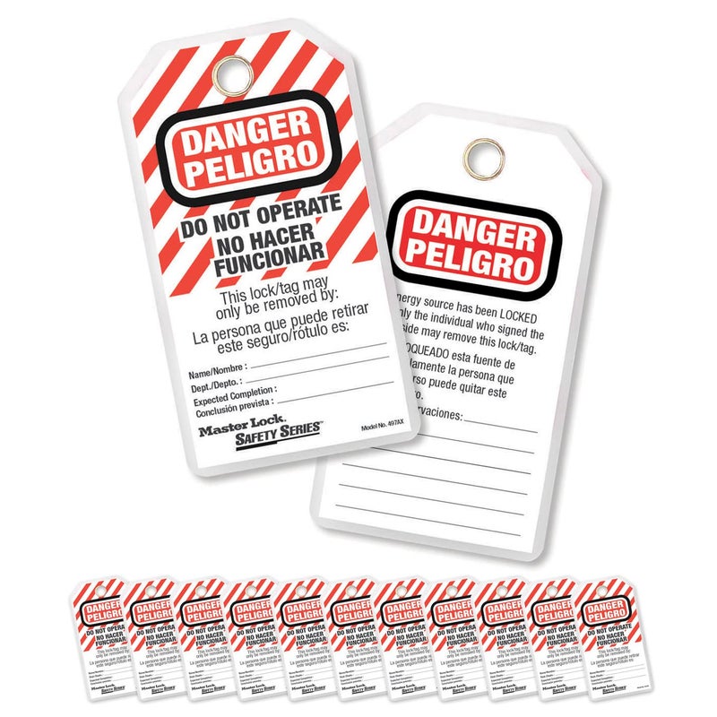 MasterLock 497A Lockout Tagout Tags, English/Spanish Laminated Do Not Operate, 12 Pack - Image 1
