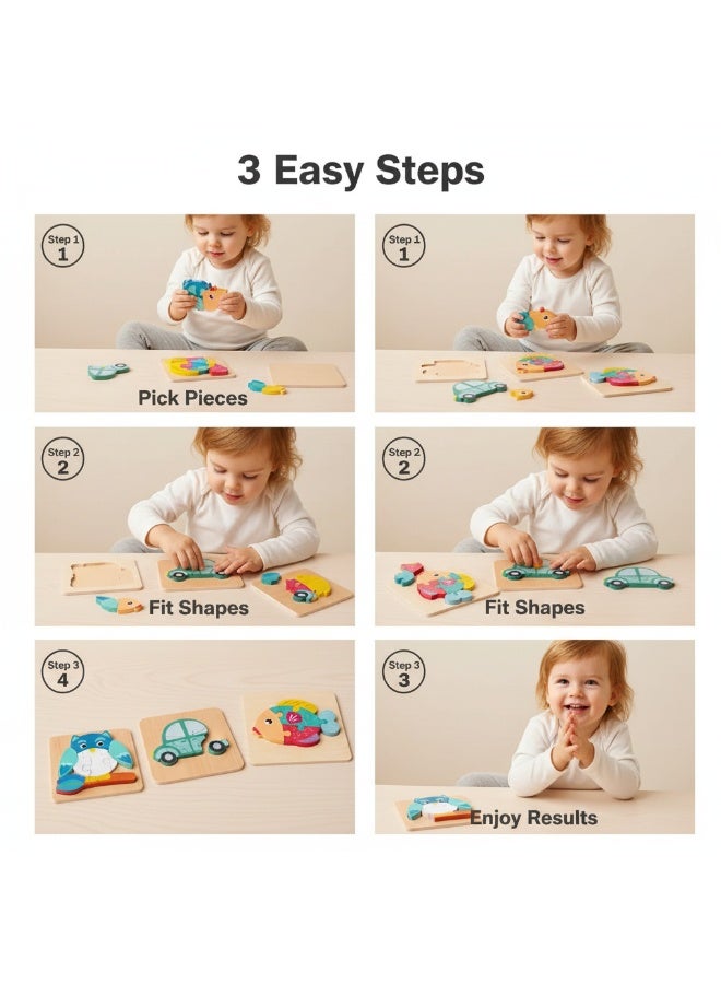 Y&D 3 Piece Set Children's Wooden 3D Puzzle Toy - Image 2