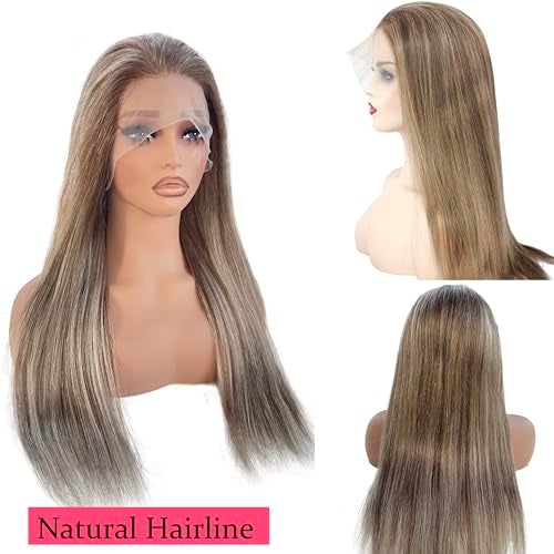 Smartinnov 20 Inch Balayage Human Hair Wigs Ombre Ash Blonde 13x4 HD Transparent Chestnut Brown to Ash Blonde Highlight Lace Front Remy Hair with Brown Roots for Women Pre Plucked with Baby Hair 150 Density - Image 3
