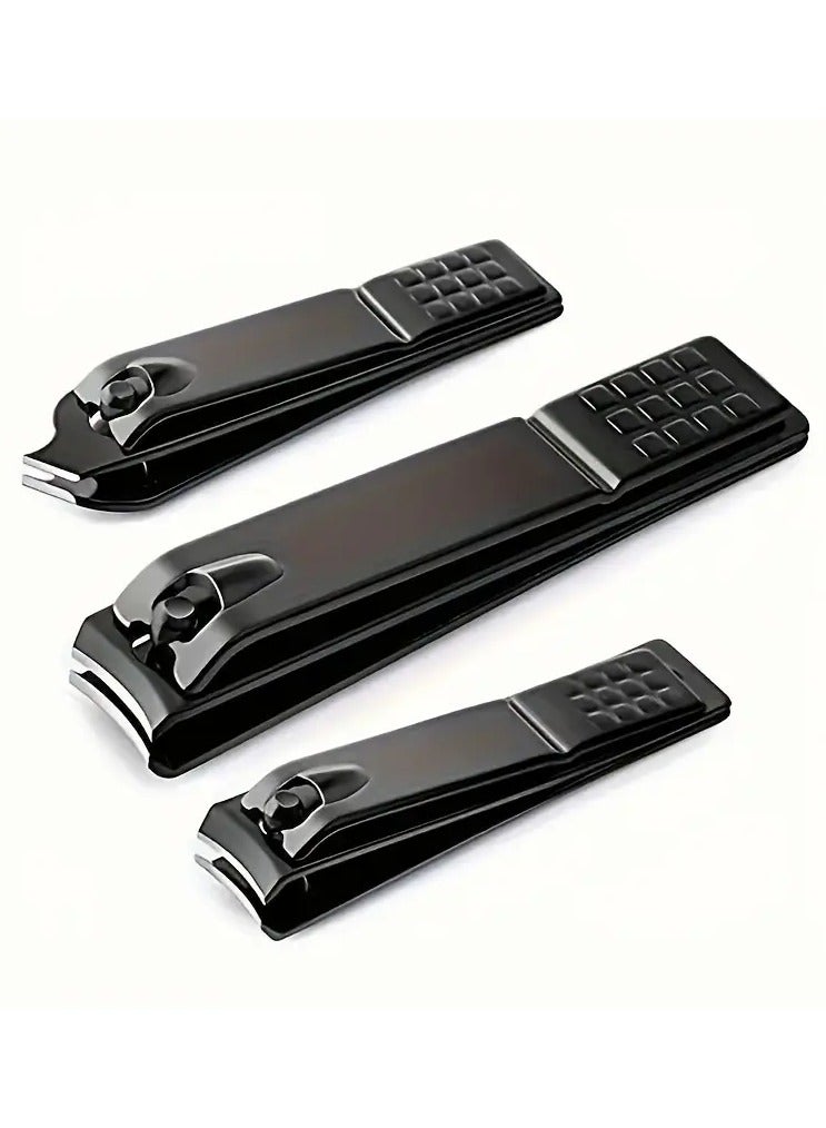 LANGMANNI [اختيار شائع] مجموعة قص الأظافر من 3 قطع من الفولاذ المقاوم للصدأ الأسود - تصميم كلاسيكي، مقبض مزخرف مع ملف أظافر، شفرة مقعرة دقيقة لتقليم أظافر القدم بسلاسة، أدوات الأظافر - Image 1