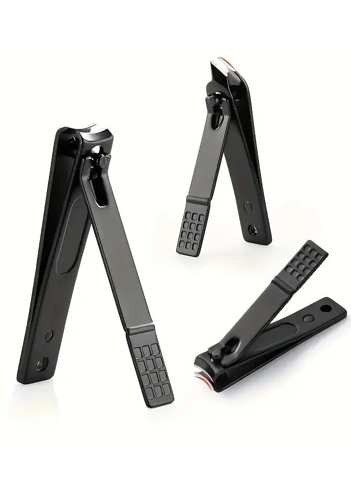 LANGMANNI [اختيار شائع] مجموعة قص الأظافر من 3 قطع من الفولاذ المقاوم للصدأ الأسود - تصميم كلاسيكي، مقبض مزخرف مع ملف أظافر، شفرة مقعرة دقيقة لتقليم أظافر القدم بسلاسة، أدوات الأظافر - Image 2