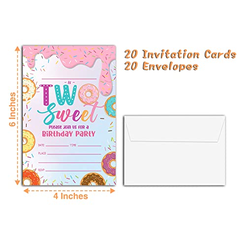 YQV Donut Sweet Two Birthday Party Invitations, 20-Count Donut 2nd Birthday Party Invites With Envelopes-HBYQK-B47 - Image 2
