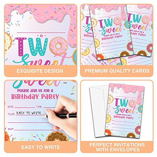 YQV Donut Sweet Two Birthday Party Invitations, 20-Count Donut 2nd Birthday Party Invites With Envelopes-HBYQK-B47 - Image 3