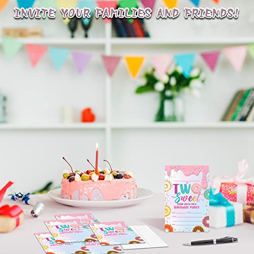 YQV Donut Sweet Two Birthday Party Invitations, 20-Count Donut 2nd Birthday Party Invites With Envelopes-HBYQK-B47 - Image 4