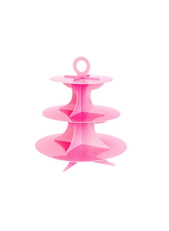 Restaurantware Restaurantware-3 Tier Cardboard Cupcake Stand - Pink with White Polka Dots - Cupcake Holder - Pastry Display - 13 1/2" x 13 1/2" x 14" - 1ct Box - Pastry Tek  - Image 1