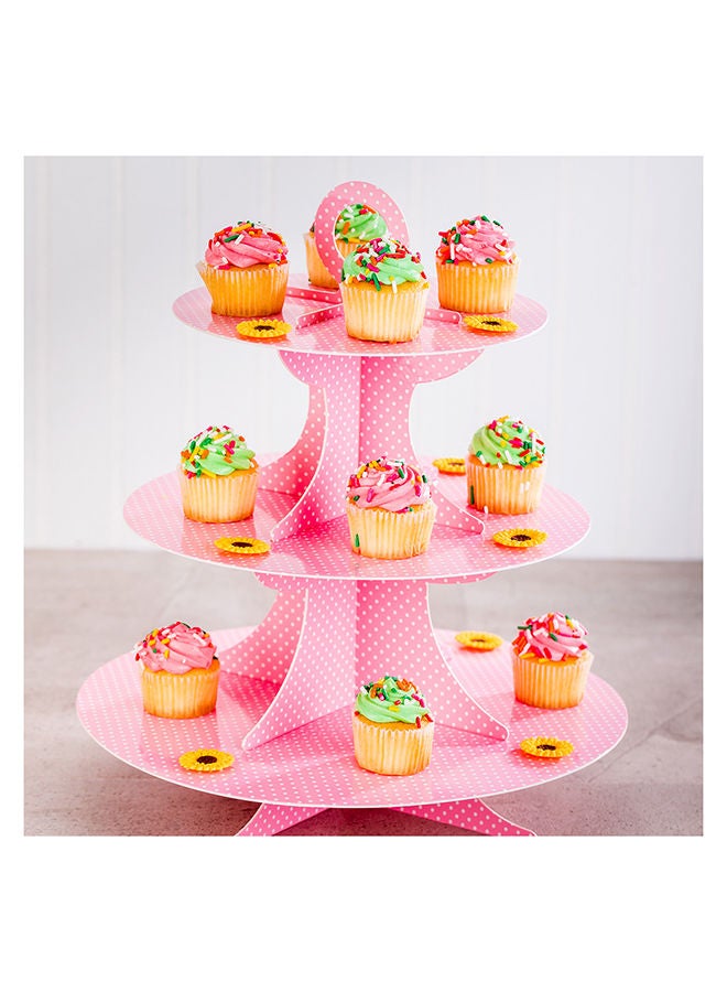 3 Tier Cardboard Cupcake Stand - Pink with White Polka Dots - Cupcake Holder - Pastry Display - 13 1/2" x 13 1/2" x 14" - 1ct Box - Pastry Tek