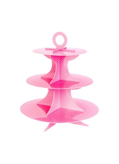 Restaurantware Restaurantware-3 Tier Cardboard Cupcake Stand - Pink with White Polka Dots - Cupcake Holder - Pastry Display - 13 1/2" x 13 1/2" x 14" - 1ct Box - Pastry Tek  - Image 4
