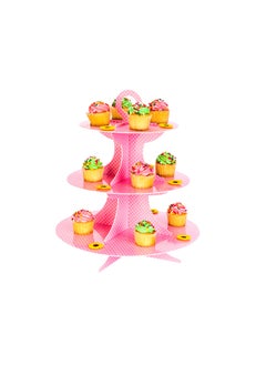 Restaurantware Restaurantware-3 Tier Cardboard Cupcake Stand - Pink with White Polka Dots - Cupcake Holder - Pastry Display - 13 1/2" x 13 1/2" x 14" - 1ct Box - Pastry Tek  - Image 2