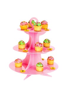 Restaurantware Restaurantware-3 Tier Cardboard Cupcake Stand - Pink with White Polka Dots - Cupcake Holder - Pastry Display - 13 1/2" x 13 1/2" x 14" - 1ct Box - Pastry Tek  - Image 5