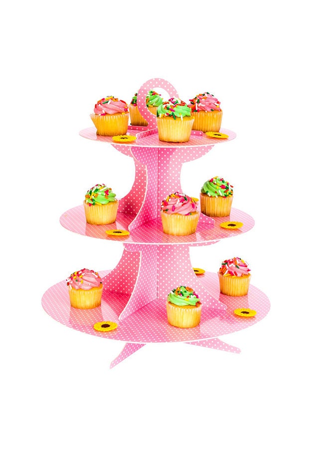 Restaurantware 3 Tier Cardboard Cupcake Stand - Pink with White Polka Dots - Cupcake Holder - Pastry Display - 13 1/2" x 13 1/2" x 14" - 1ct Box - Pastry Tek  - Image 5