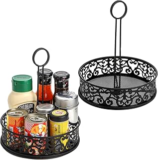 Lyellfe 2 Pack Metal Condiment Caddy, Black Table Caddies Collection with Number Card Holder, Round Tabletop Seasoning - Image 1
