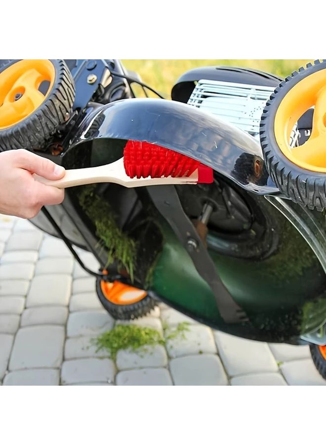 Heavy Duty Hard Bristle Brush With Scraper Green Wooden Handle Lawn Mower Deck Cleaner - Image 4