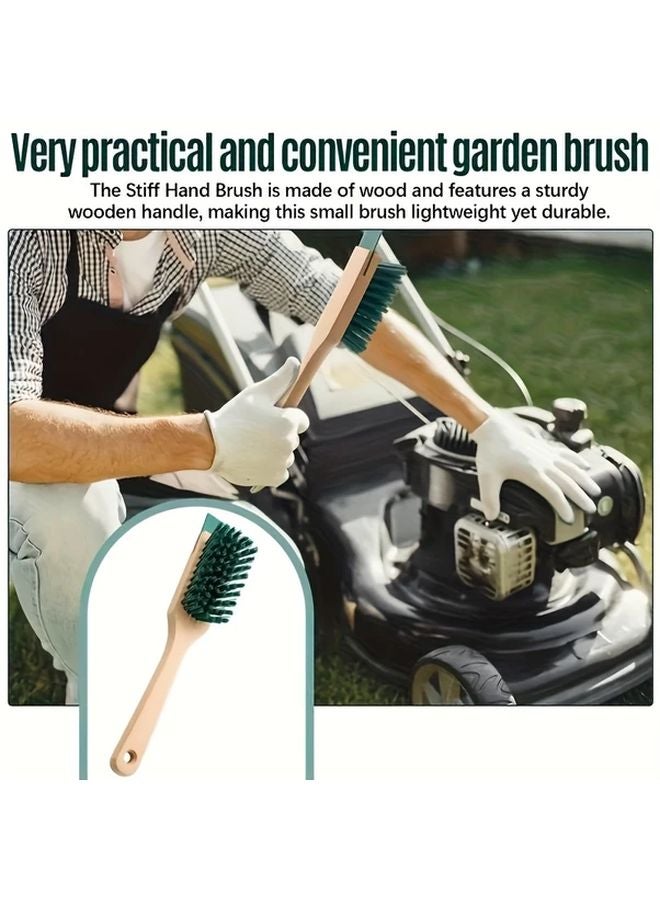 Heavy Duty Hard Bristle Brush With Scraper Green Wooden Handle Lawn Mower Deck Cleaner - Image 3