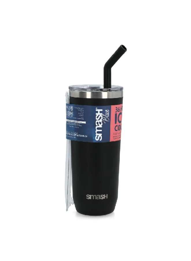 smash Double Wall Smoothie and Coffee Tumbler with Extra Wide Straw Black 650 ml 5605