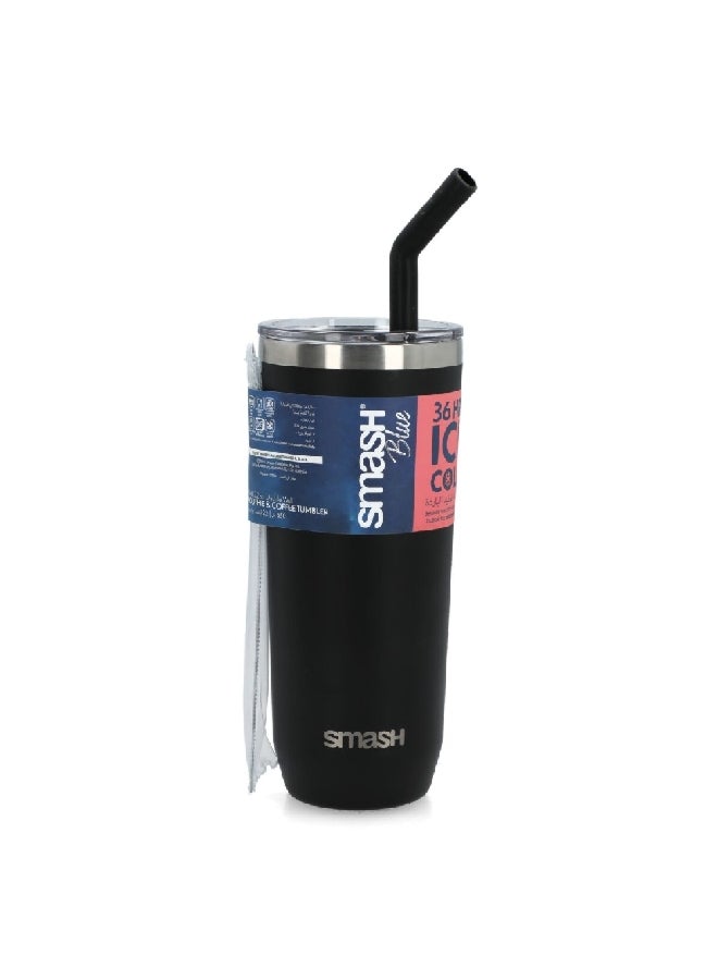 smash Double Wall Smoothie and Coffee Tumbler with Extra Wide Straw Black 650 ml 5605 - Image 1