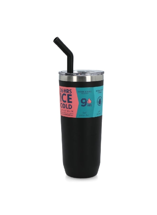 smash Double Wall Smoothie and Coffee Tumbler with Extra Wide Straw Black 650 ml 5605 - Image 2