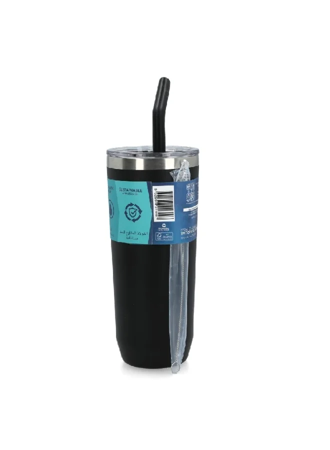 smash Double Wall Smoothie and Coffee Tumbler with Extra Wide Straw Black 650 ml 5605