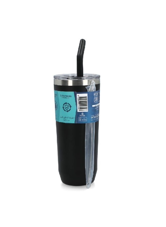 smash Double Wall Smoothie and Coffee Tumbler with Extra Wide Straw Black 650 ml 5605 - Image 3