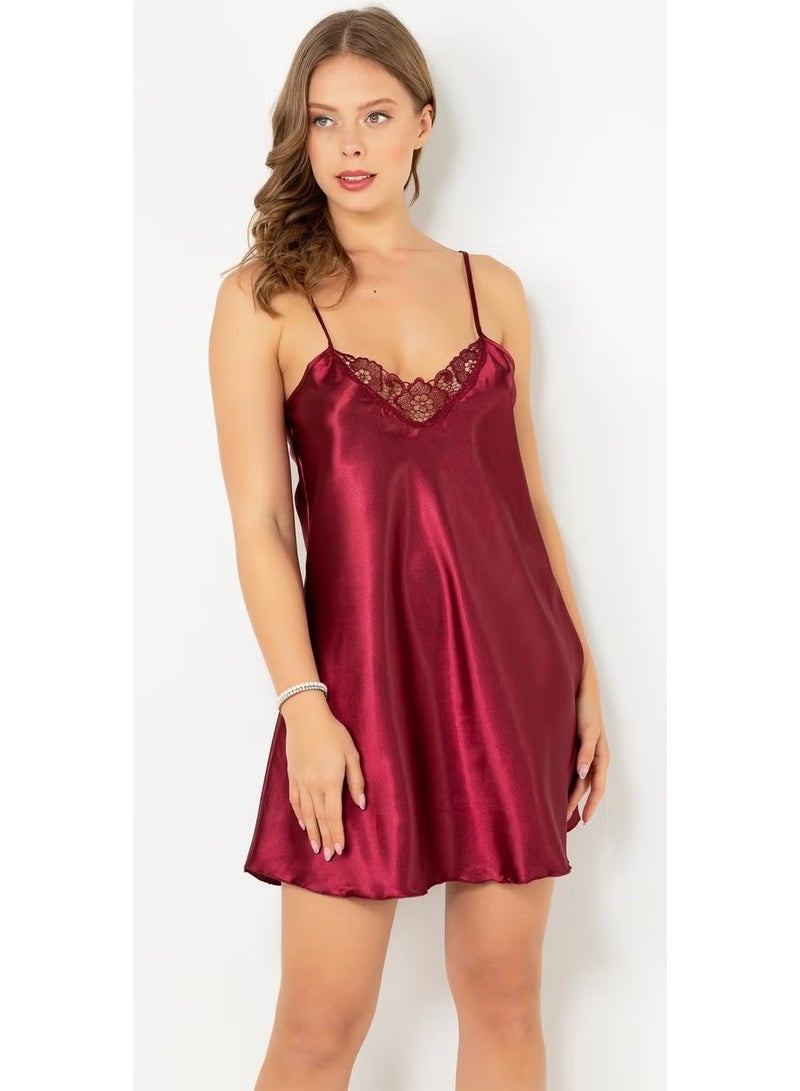 Miorre Fine Strap Laced Mini Satin Nightgown - Image 2
