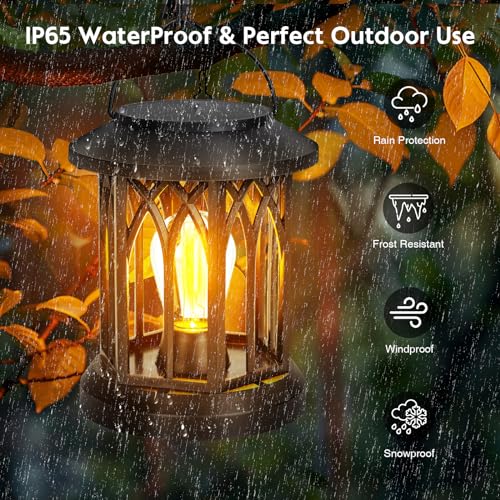 BOMIER Hanging Solar Lanterns Outdoor Waterproof - 2 Pack Outdoor Lantern Decorative, Hanging Solar Lights for Outside, Outdoor Solar Powered Lantern with Handle & Clip for Patio Yard Decor - Image 4