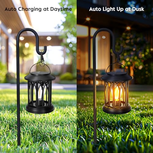 BOMIER Hanging Solar Lanterns Outdoor Waterproof - 2 Pack Outdoor Lantern Decorative, Hanging Solar Lights for Outside, Outdoor Solar Powered Lantern with Handle & Clip for Patio Yard Decor - Image 3