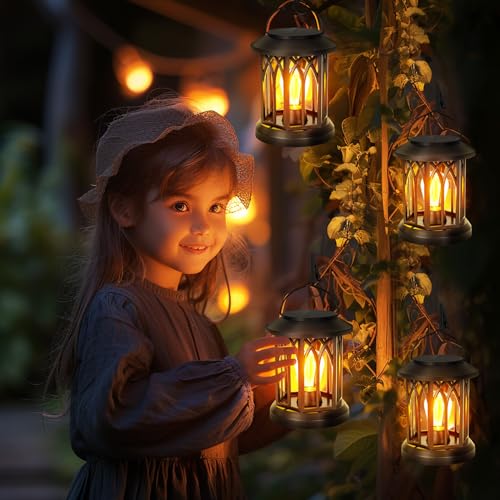 BOMIER Hanging Solar Lanterns Outdoor Waterproof - 2 Pack Outdoor Lantern Decorative, Hanging Solar Lights for Outside, Outdoor Solar Powered Lantern with Handle & Clip for Patio Yard Decor - Image 5