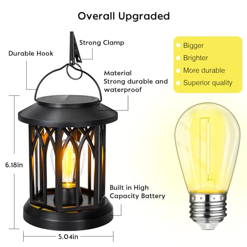 BOMIER Hanging Solar Lanterns Outdoor Waterproof - 2 Pack Outdoor Lantern Decorative, Hanging Solar Lights for Outside, Outdoor Solar Powered Lantern with Handle & Clip for Patio Yard Decor - Image 2