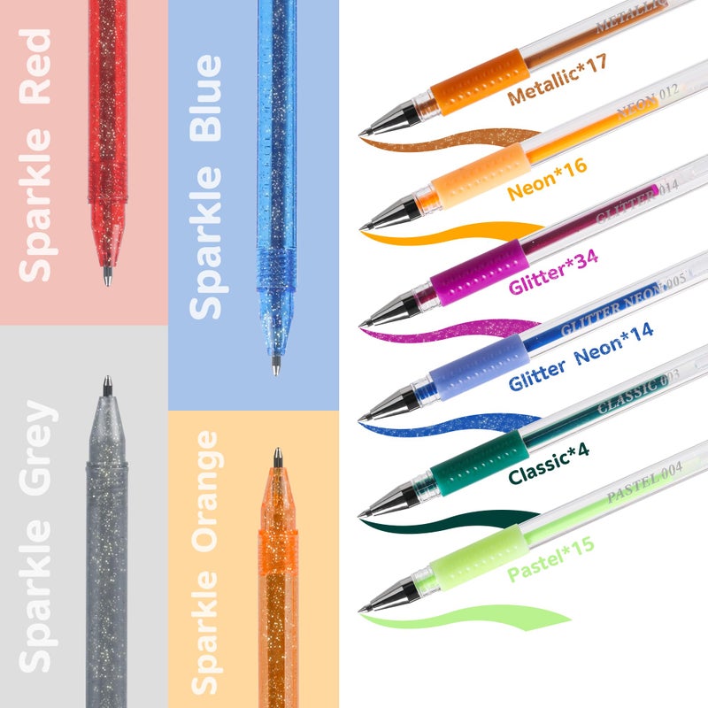 ZSCM QUALITY DECIDES THE FUTURE 202 Pack Gel Pen For Adults Coloring Books, 104 Artist Pens Include 100 Colored Pens, 4 Metallic Sparkle Pens With 98 Refills, Fine Tip Metallic Gel Pen for Drawing Journaling Craft Art Supplies - Image 3