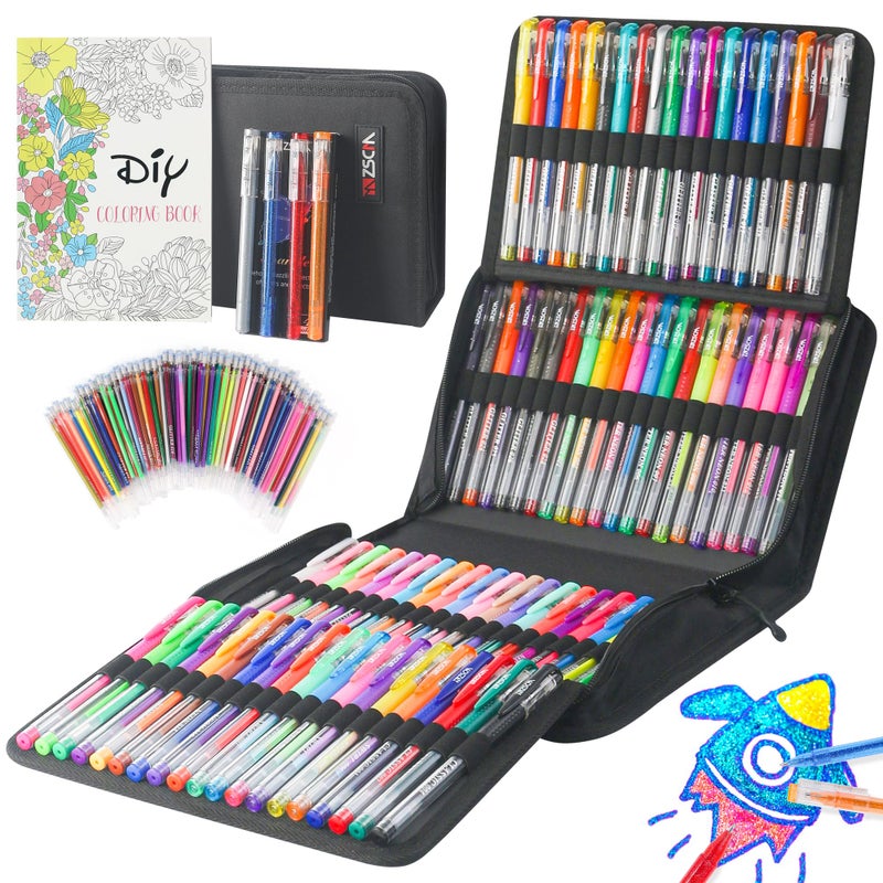 ZSCM QUALITY DECIDES THE FUTURE 202 Pack Gel Pen For Adults Coloring Books, 104 Artist Pens Include 100 Colored Pens, 4 Metallic Sparkle Pens With 98 Refills, Fine Tip Metallic Gel Pen for Drawing Journaling Craft Art Supplies - Image 1