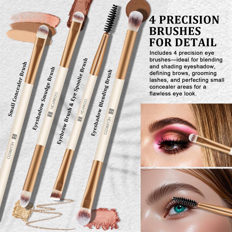 HEYMKGO Makeup Brushes Set, 6Pcs Double-ended Foundation Contour Concealer Powder Eyeshadow Brush for Liquid, Cream, Powder for Blending Buffing Professional Face Brush Set Tools(Apricot) - Image 4