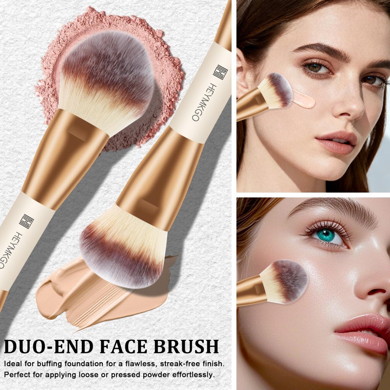 HEYMKGO Makeup Brushes Set, 6Pcs Double-ended Foundation Contour Concealer Powder Eyeshadow Brush for Liquid, Cream, Powder for Blending Buffing Professional Face Brush Set Tools(Apricot) - Image 2