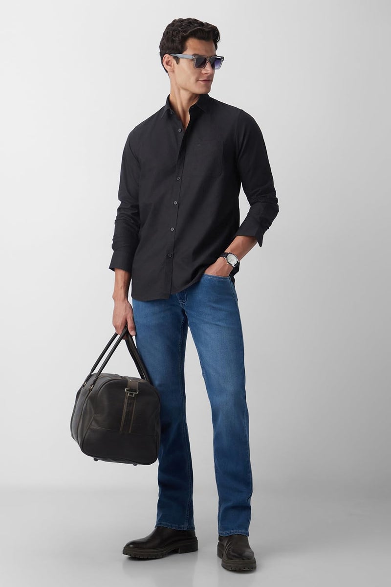 Peter England Men's Classic Slim Fit Full Sleeve Oxford Shirt | 100% Cotton Black - Image 5
