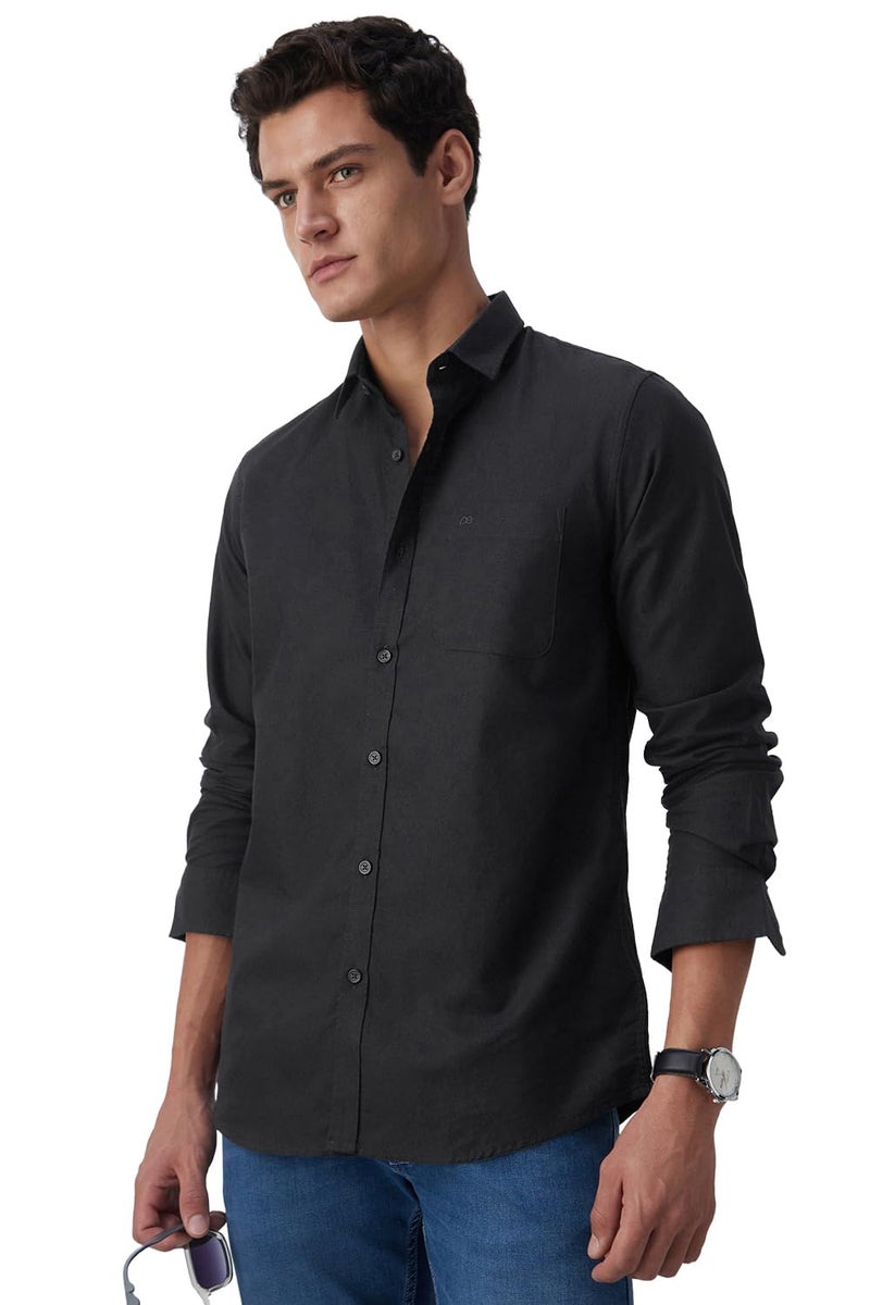 Peter England Men's Classic Slim Fit Full Sleeve Oxford Shirt | 100% Cotton Black - Image 1