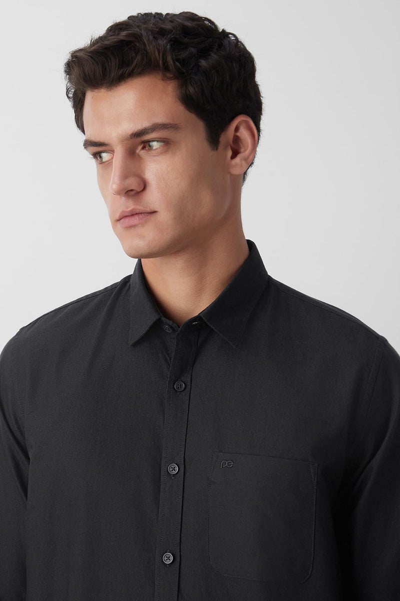 Peter England Men's Classic Slim Fit Full Sleeve Oxford Shirt | 100% Cotton Black - Image 4