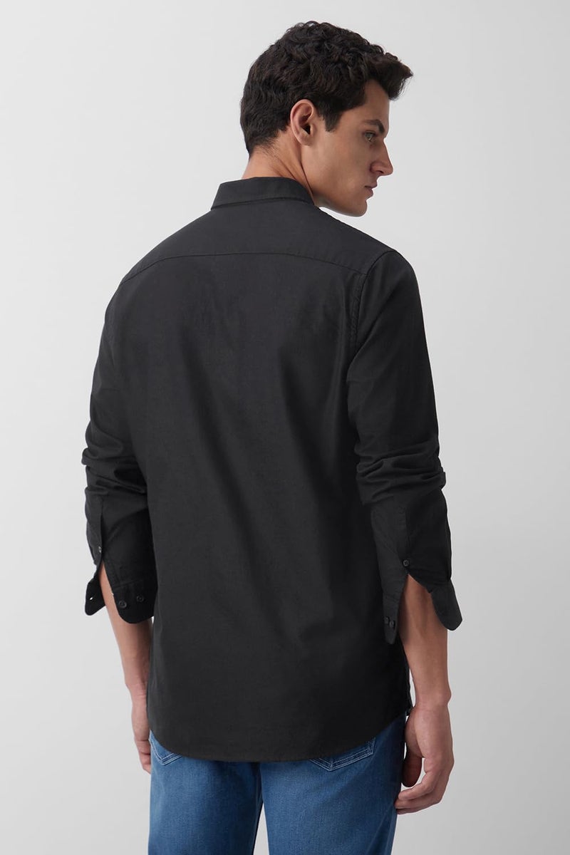 Peter England Men's Classic Slim Fit Full Sleeve Oxford Shirt | 100% Cotton Black - Image 3