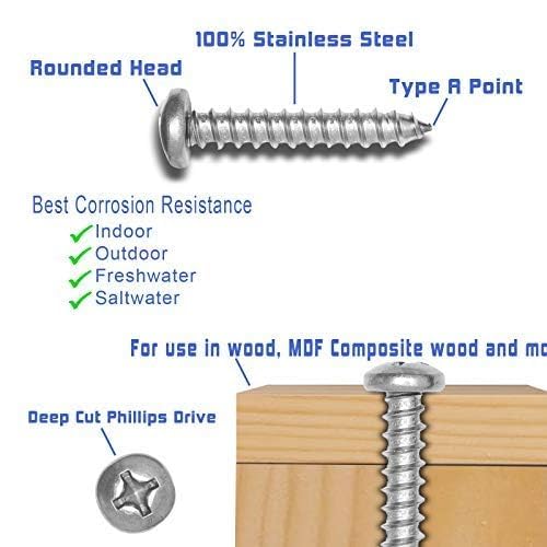 Bolt Dropper No. 10 x 1 Stainless Phillips Pan Head Wood Screws (100 Pack), 18-8 (304) Stainless Steel Commercial Grade Corrosion Resistant Choose Size by Bolt Dropper - Image 5