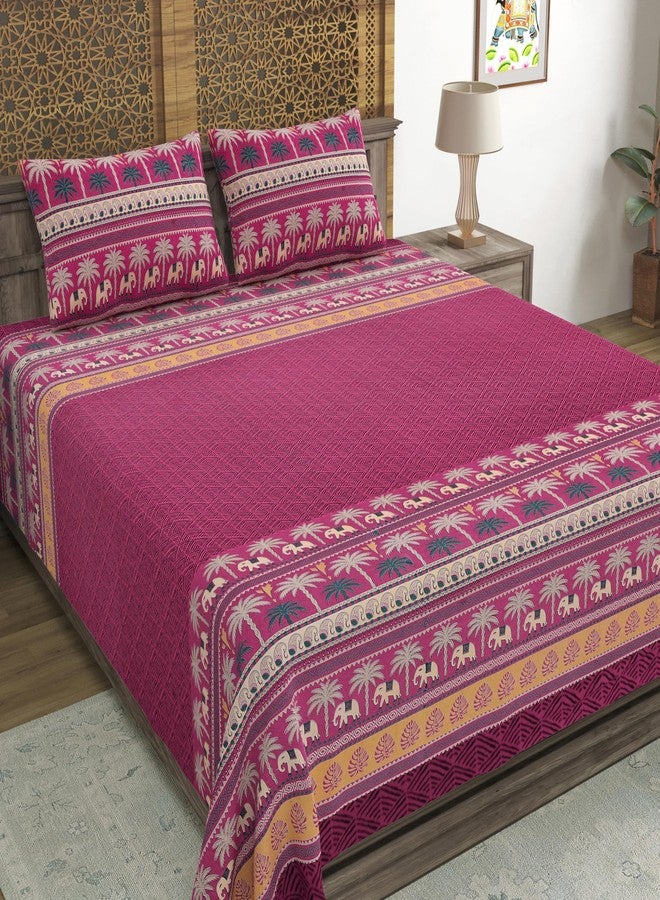 BLOCKS OF INDIA Hand Block Printed 200 TC Cotton Super King Size Bedsheet(106 x 106) | Pack of 1, Batik Maroon Elephant - Image 1