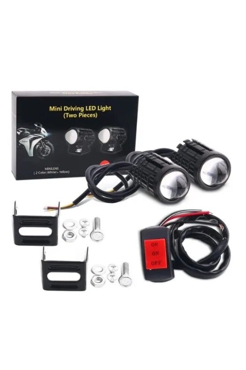 2lights And 1switch Universal Motorcycle Led Headlight Projector Lens Dual Color Atv Scooter Driving