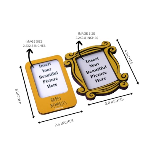 QuirkyFY Engineered Wood Personalized Photo Frame Fridge Magnets Pack Of 2 | Digitally Printed (4X3 Inchesrectangular, Door Mount, Yellow) - Image 2