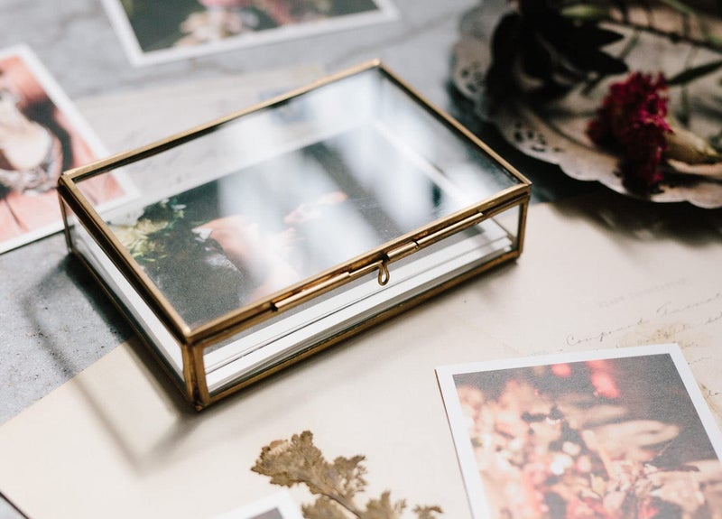 ARTINCO Art India Collections Rectangular Glass Jewelry Box Gold 7.5x5.5x1.5 Inches - Image 1