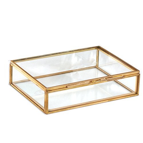 ARTINCO Art India Collections Rectangular Glass Jewelry Box Gold 7.5x5.5x1.5 Inches - Image 3
