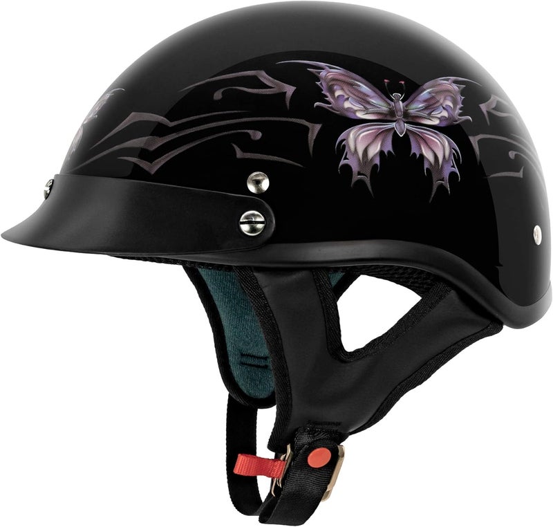 VCAN Unisex-Adult Half Helmet with Gloss Black Butterfly Design - Image 1