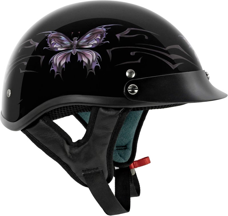 VCAN Unisex-Adult Half Helmet with Gloss Black Butterfly Design - Image 3