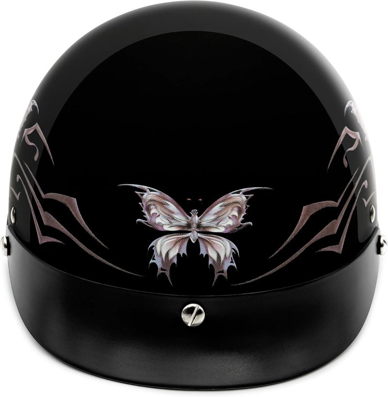 VCAN Unisex-Adult Half Helmet with Gloss Black Butterfly Design - Image 4