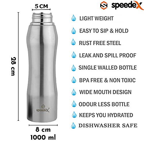 Speedex Stainless Steel Metallic Silver Water Bottle 1 Ltr with Sipper Cap – Leak-Proof, Lightweight, Durable | For Kids, Adults, Office, School, and Travel Use (1000 ml) - Image 3