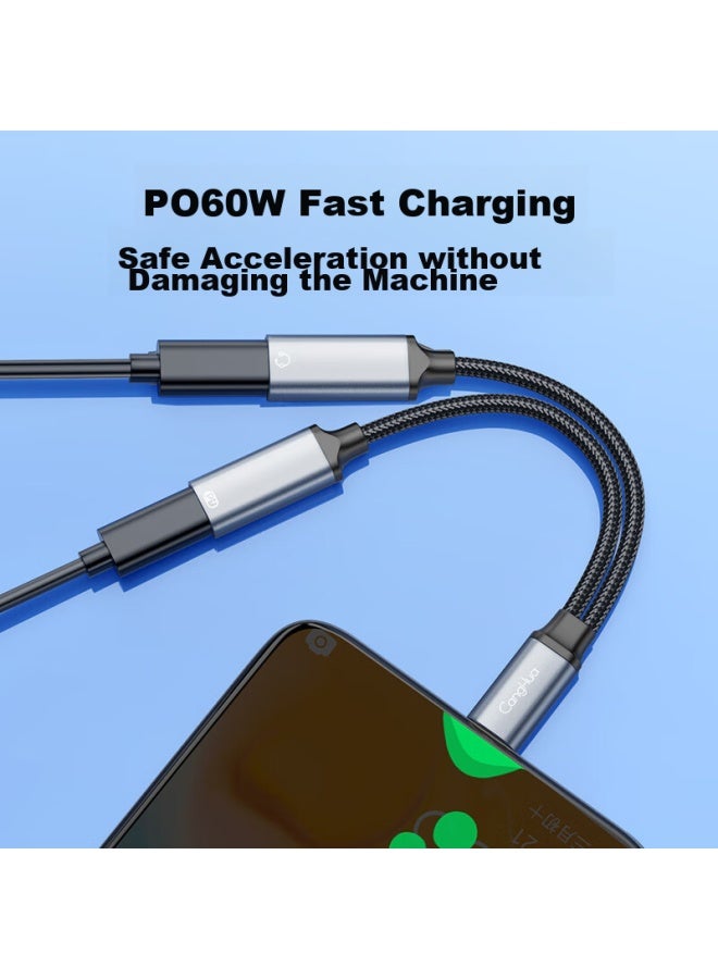 CangHua Headphone Adapter, Type-c To 3.5mm Audio Converter, Charging And Music Two-in Pd60w Fast Charging, Voice Call Conversion Headset, Compatible With Huawei, Xiaomi, Honor Phones - Image 2