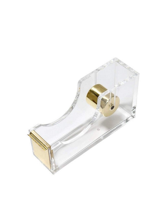 MultiBey Clear Acrylic Gold 1 Inch Core Desktop Adhesive Tape Dispenser Cutter With Tape Office School Gift Idea (Gold) - Image 1