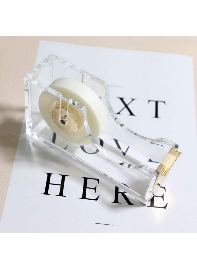 MultiBey Clear Acrylic Gold 1 Inch Core Desktop Adhesive Tape Dispenser Cutter With Tape Office School Gift Idea (Gold) - Image 2